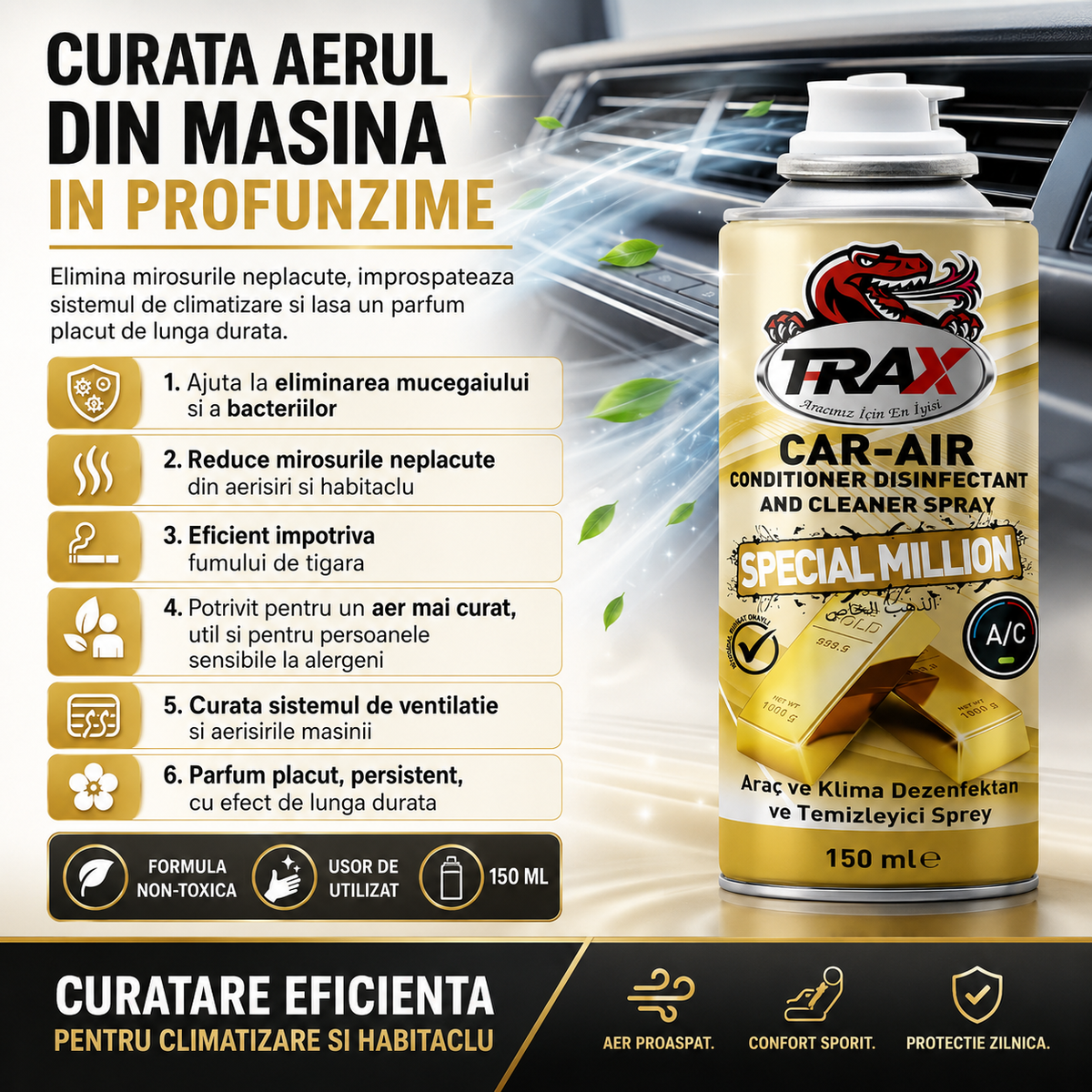 T-Rax Car-Air Special Million - Spray pentru curățarea climatizării auto